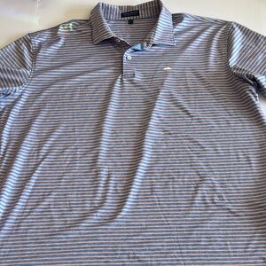 Peter Millar Striped Polo in Blue and Orange (Coral)